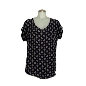 Pleione Navy and White Patterned Blouse